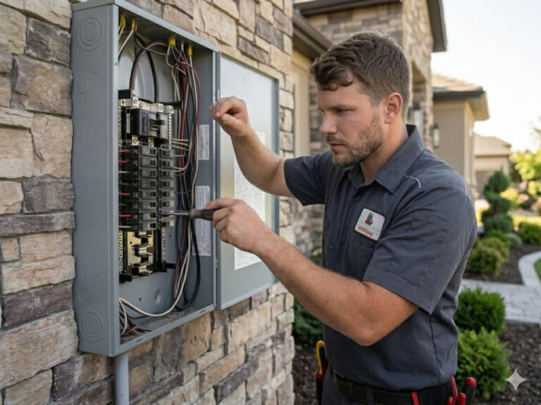 Levi Moorhead working on an electrical panel