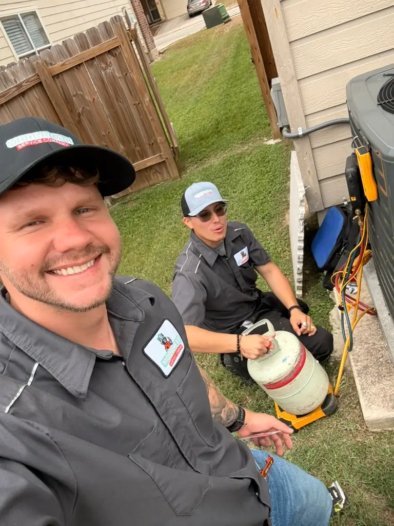 Moorhead Service Company HVAC technician performing AC maintenance tune-up in New Braunfels TX — 21-point inspection serving Comal County