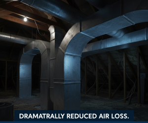Visual representation of dramatically reduced air loss after guaranteed Aeroseal sealing service.