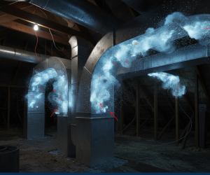 Visual representation of high air loss before Aeroseal sealing service.